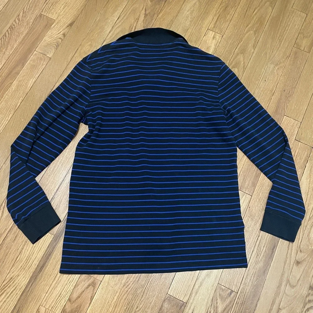 Polo Ralph Lauren Men's Large Long‎ Sleeve Preppy Striped Polo Shirt Navy Blue